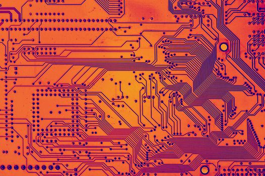 Close up of Computer Circuit Board. Thermal camera effect.