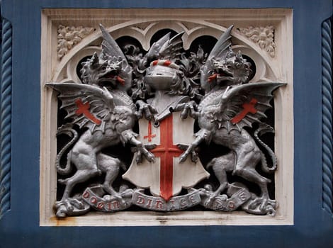 Royal heraldic symbol on Tower Bridge, London, United Kingdom.