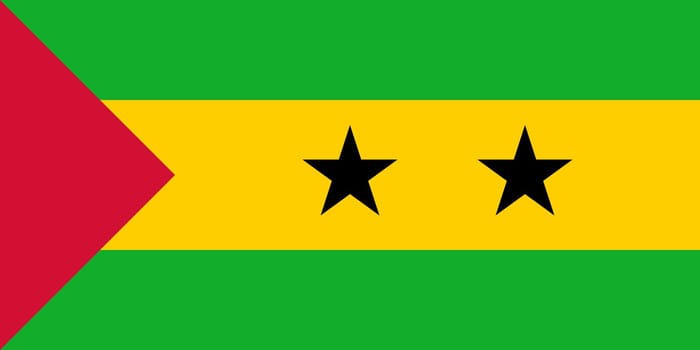 Sovereign state flag of country of Sao Tome and Principe in official colors. 