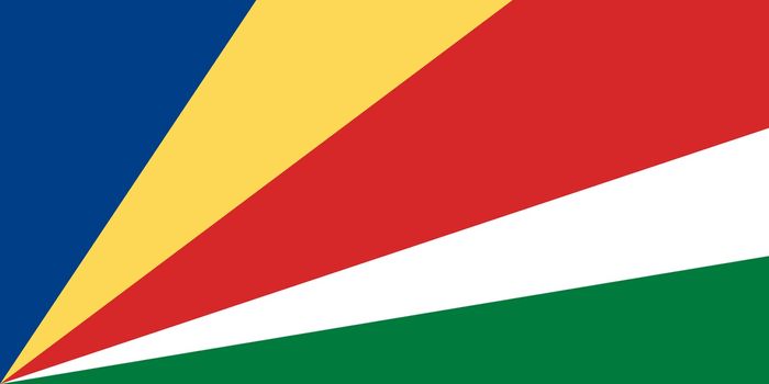 Sovereign state flag of country of Seychelles in official colors.