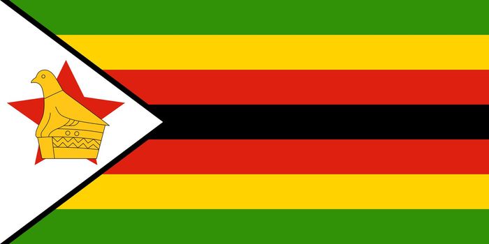Sovereign state flag of country of Zimbabwe in official colors. 