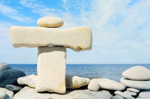 Stack of pebbles on the sea coast