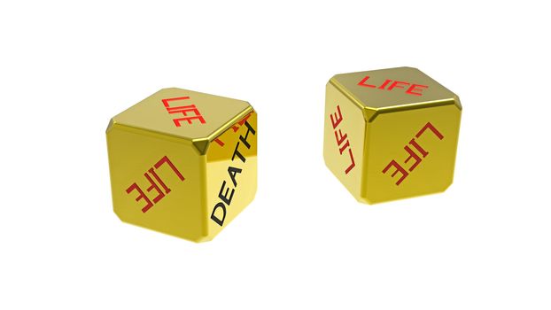 Two dices life death isolated on white 3d render