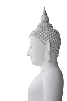 Side view of white Buddha statue with isolated background