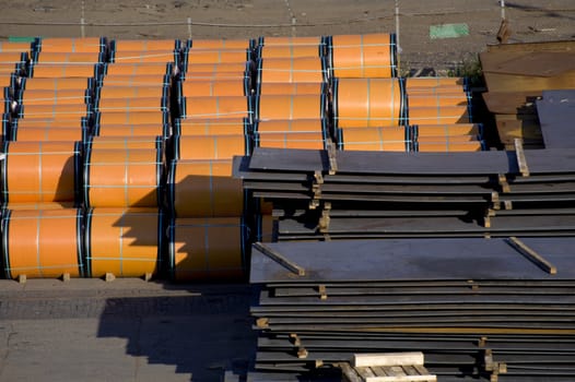 Metal warehouse in the cargo port of Sankt Petersburg, Russia