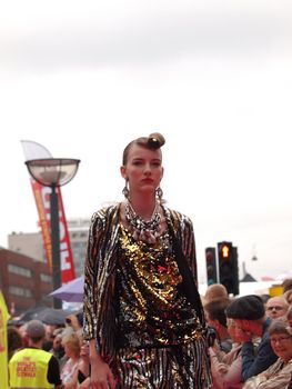 COPENHAGEN - AUGUST 14 : Participating model at the longest ever catwalk during the Copenhagen Fashion Week. 220 models joins the mile long catwalk on August 14, 2010 in Copenhagen, Denmark. 