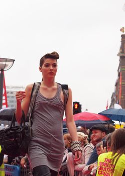 COPENHAGEN - AUGUST 14 : Participating model at the longest ever catwalk during the Copenhagen Fashion Week. 220 models joins the mile long catwalk on August 14, 2010 in Copenhagen, Denmark. 