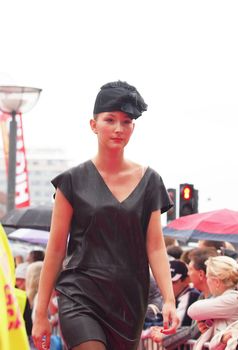 COPENHAGEN - AUGUST 14 : Participating model at the longest ever catwalk during the Copenhagen Fashion Week. 220 models joins the mile long catwalk on August 14, 2010 in Copenhagen, Denmark.