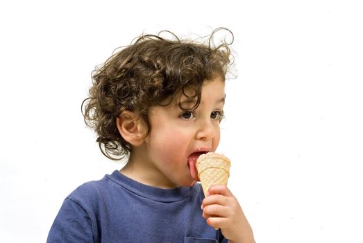 kid eating ice cream isolated on white