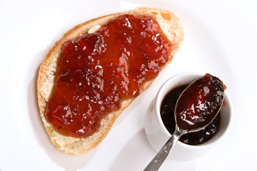 home made jam, Piece of bread with jam