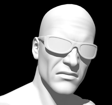 white human head on black background - 3d illustration