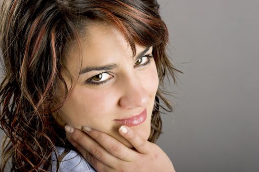 A close-up portrait  of a beautiful young and attractive woman