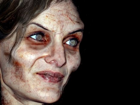 Portrait photo of a scary undead or zombie female human        