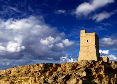 One of the thirteen medieval defense towers standing at strategic coastal points around the island of Malta.