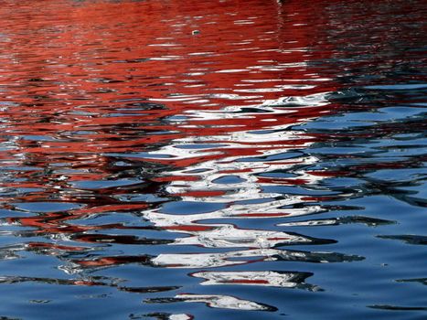 Varicoloured reflections on surfaces of water