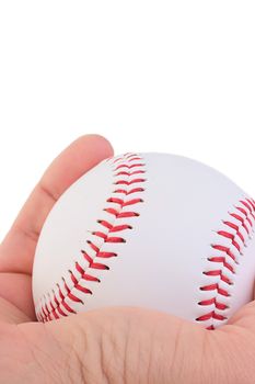 A man holding a white baseball with red stitching. Add your text to the background.