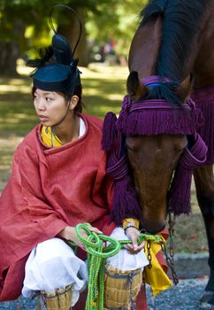 Kyoto, OCT  22: a participant on The Jidai Matsuri ( Festival of the Ages) held on October 22 2009  in Kyoto, Japan . It is one of Kyoto's renowned three great festivals