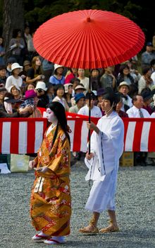 Kyoto, OCT  22: a participants on The Jidai Matsuri ( Festival of the Ages) held on October 22 2009  in Kyoto, Japan . It is one of Kyoto's renowned three great festivals