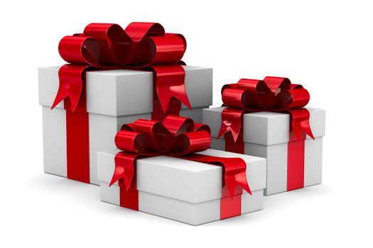 White gift boxes. Isolated 3D image