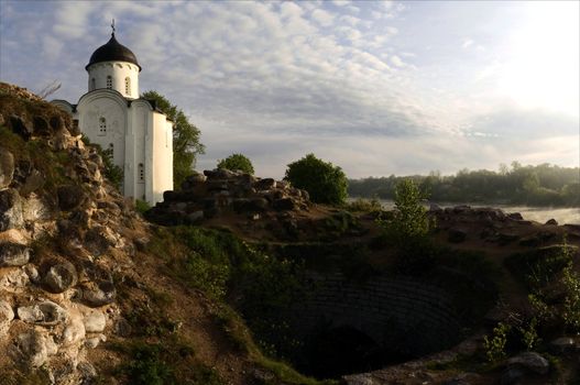 Russia. Old Ladoga. St. George's Church in the Ladoga Fortress on river Volkhov.
