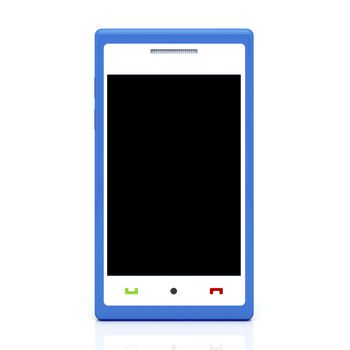 Touchscreen smartphone with empty black screen on white background