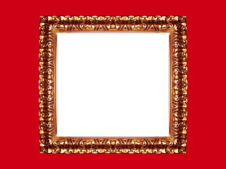 Cleaned up photo of a golden frame on a red background