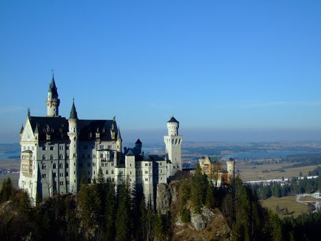 View of Neuschwanstein Castle from the side.