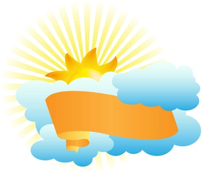 banner on the background of clouds and sun vector