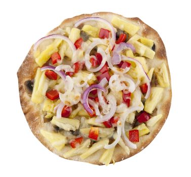 Crispy vegetarian pizza on white background