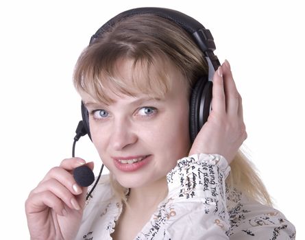 business customer support operator woman smiling isolated