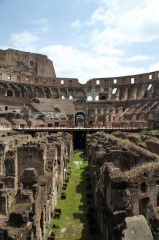 Interior view of the Roman Coliseum in Rome, Italy.
