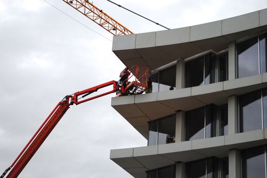 Constructing a building.