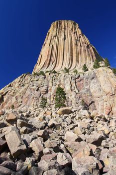 Huge boulders surround Devils Tower National Monument of northeastern Wyoming.