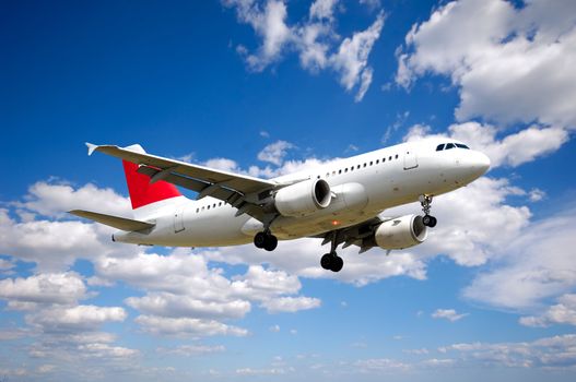 Plane and cloudscape and blue sky