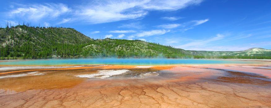 Panoramic view of the Grand Prismatic Spring in Yellowstone National Park - USA.
