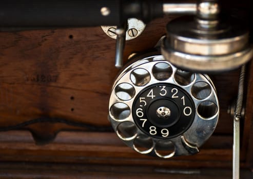 Dialer and wood details of an old phone