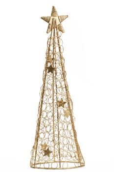 one golden metal christmas tree with star on top