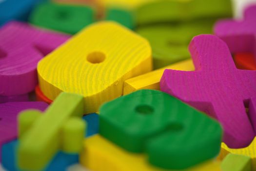 Some wooden color toys extreme close up