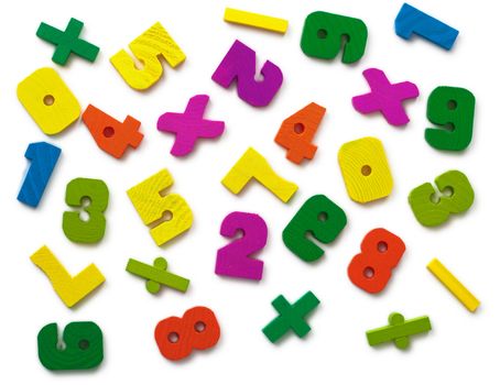 Numerous color toy figures on a white background