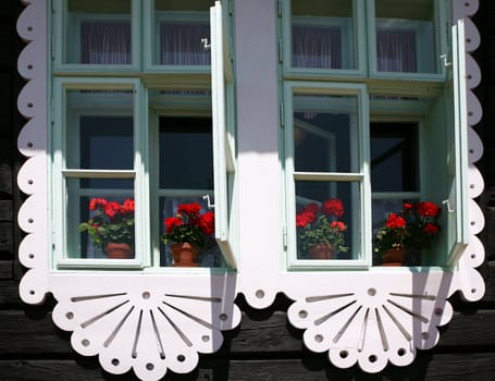 Window of building in village pustevny by architectDusan Jurkovic