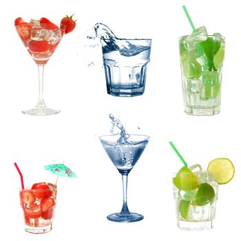 drink or cocktail collection isolated on a white background