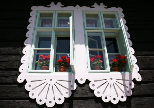Window of building in village pustevny by architectDusan Jurkovic