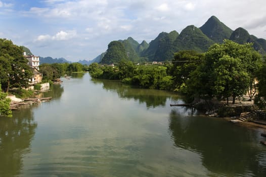 Yulong River valley from Yulong Qiao (Yulong Bridge), Yanghuo, China