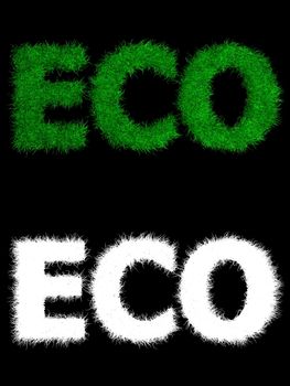 word ECO made of grass - isolated on black - alpha mask included