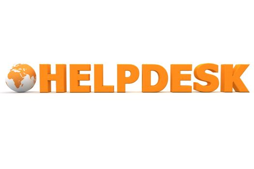 orange word HELPDESK with 3D globe replacing letter O