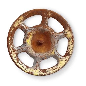 The old rusty metal valve, isolated on a white background