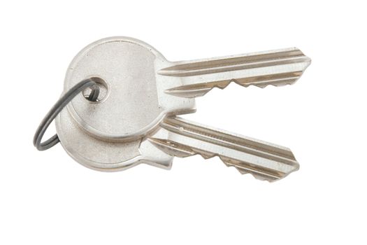 silver bunch of keys on white background
