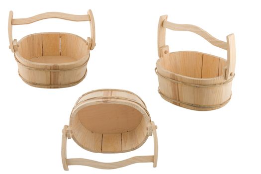 three point of view from empty wooden bucket