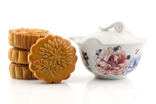 Moon Cake and Tea Set of Mid Autumn Festival
