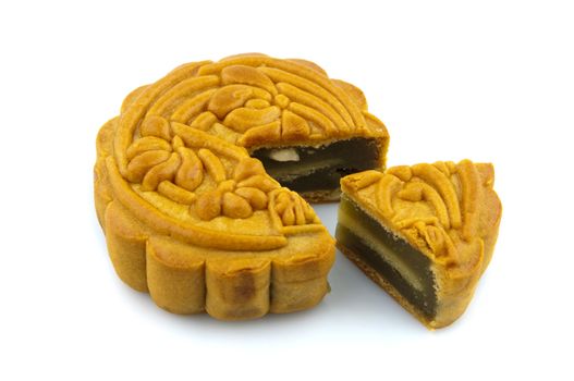 Chinese Mooncake over white background.
